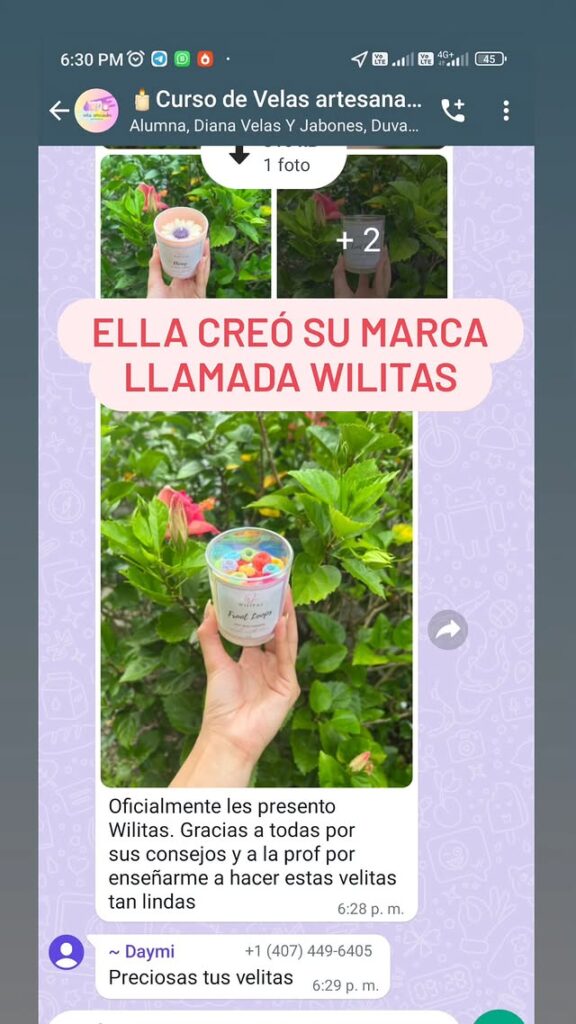 testimonio 2 marca Velas artesanales para emprender Erika Barbosa opiniones