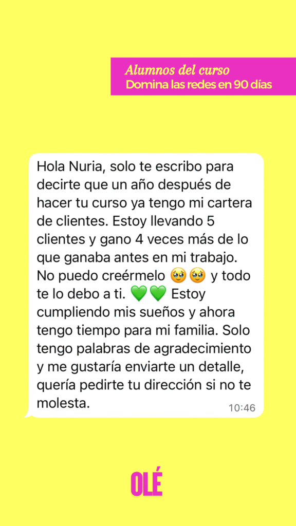 testimonio 4 curso domina las redes community manager olé marketing nuria