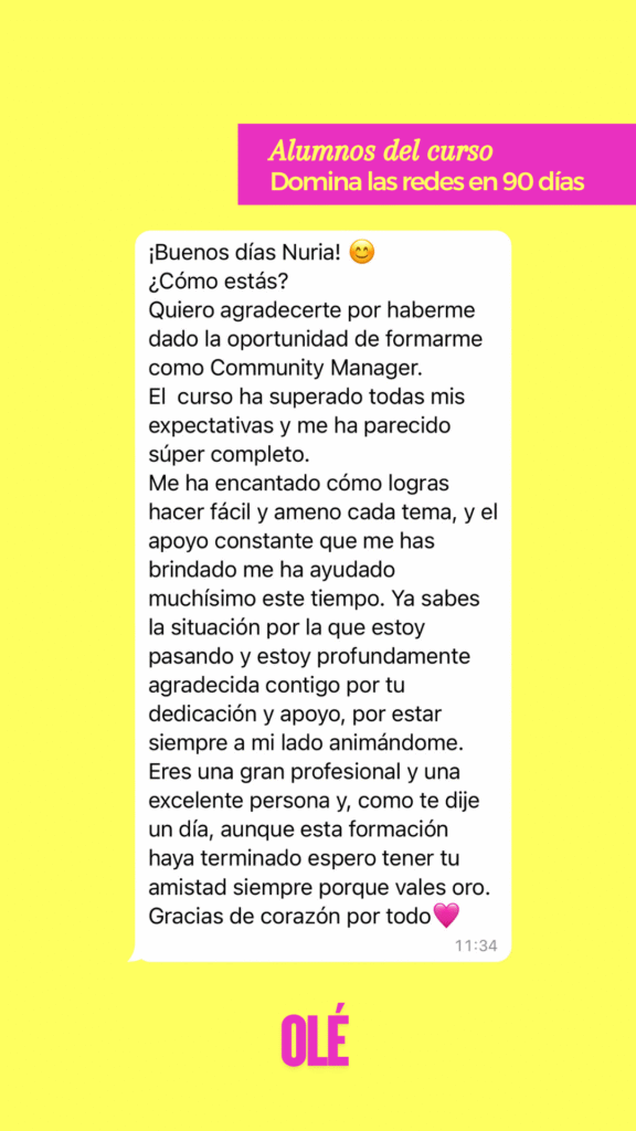 testimonio 3 curso domina las redes community manager olé marketing nuria