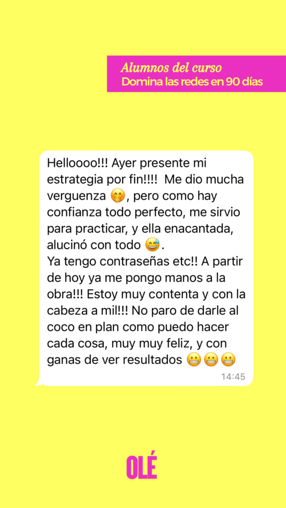 Testimonio 1 opiniones curso domina las redes community manager olé marketing nuria