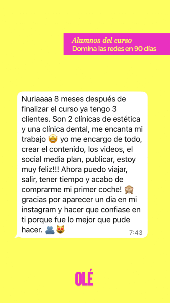 testimonio 2 curso domina las redes community manager olé marketing nuria